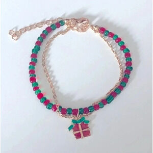 3 for $25/ Christmas Gift Present Green, Red & Gold Beaded Bracelet NWT